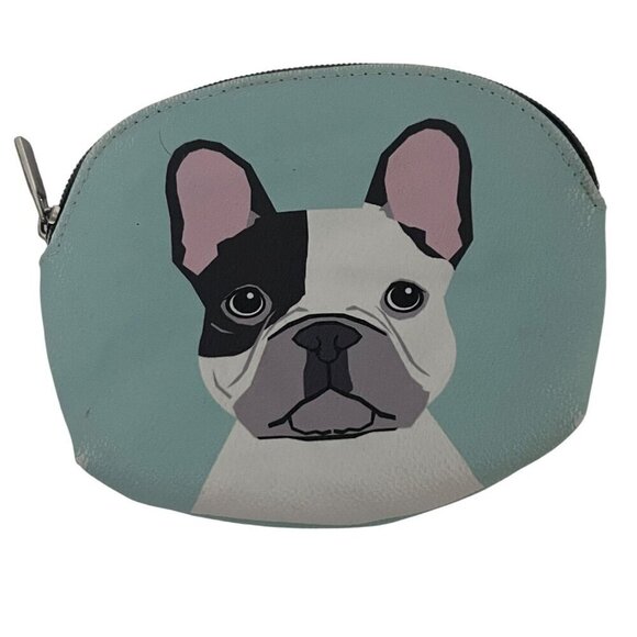 Ashley M. Artist Series Handbags - Small Blue Zip Pouch Pale Blue Makeup Cosmetic Bag French Bulldog 7" x 5.5" New